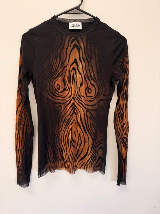 Jean Paul Gaultier Tops - Jean Paul Gaultier Black & Orange Long Sleeve Mesh Top